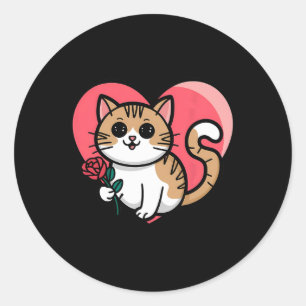 Rainbow Cat Hugging Heart Cute Valentine Graphic D Classic Round Sticker