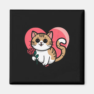 Rainbow Cat Hugging Heart Cute Valentine Graphic D Magnet