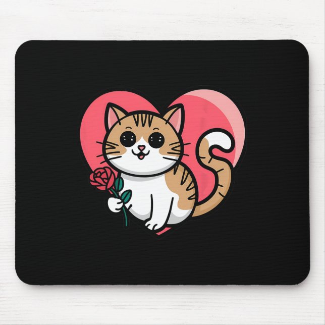 Rainbow Cat Hugging Heart Cute Valentine Graphic D Mouse Pad (Front)