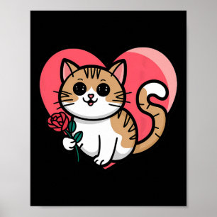 Rainbow Cat Hugging Heart Cute Valentine Graphic D Poster