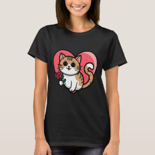 Rainbow Cat Hugging Heart Cute Valentine Graphic D T-Shirt