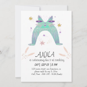 rainbow cat kids birthday invitation