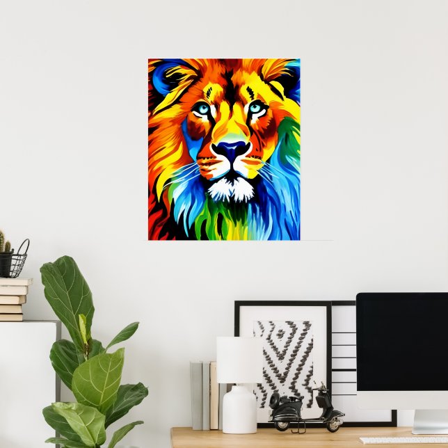 Rainbow Cat Lion Poster - Digital Art Fantasy (Home Office)