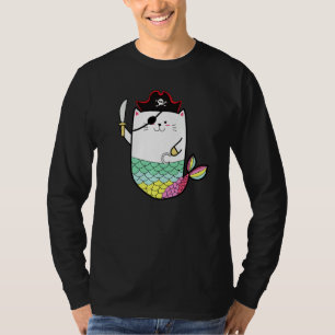 Rainbow Cat Mermaid Wearing A Halloween Pirate Cos T-Shirt