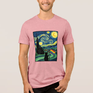 Rainbow Cat Night Landscape Vector Shirt Design_1