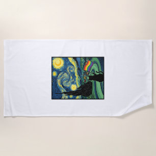 Rainbow Cat Night Landscape Vector Shirt Design_1 Beach Towel