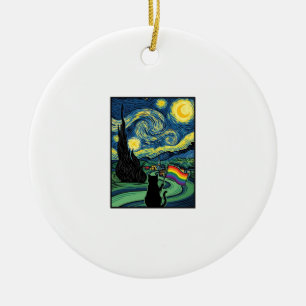 Rainbow Cat Night Landscape Vector Shirt Design_1 Ceramic Ornament