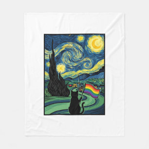 Rainbow Cat Night Landscape Vector Shirt Design_1 Fleece Blanket