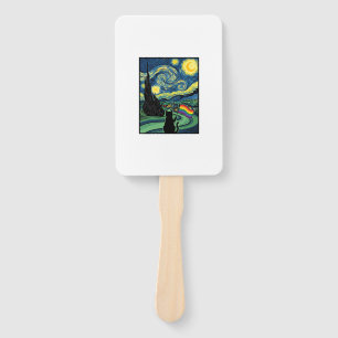 Rainbow Cat Night Landscape Vector Shirt Design_1 Hand Fan
