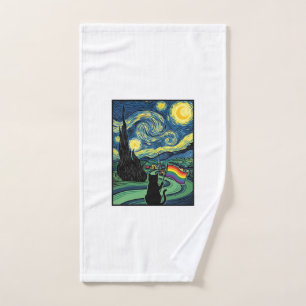 Rainbow Cat Night Landscape Vector Shirt Design_1 Hand Towel