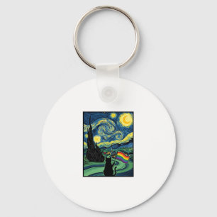 Rainbow Cat Night Landscape Vector Shirt Design_1 Key Ring