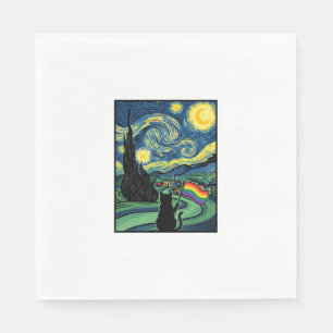 Rainbow Cat Night Landscape Vector Shirt Design_1 Napkin