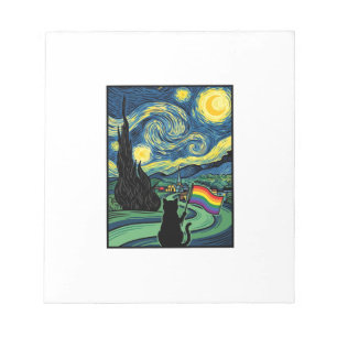 Rainbow Cat Night Landscape Vector Shirt Design_1 Notepad