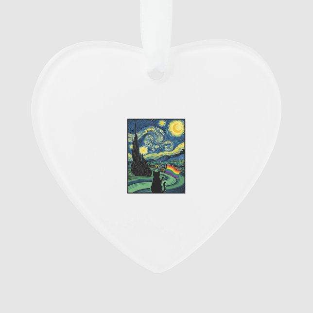 Rainbow Cat Night Landscape Vector Shirt Design_1 Ornament (Front)
