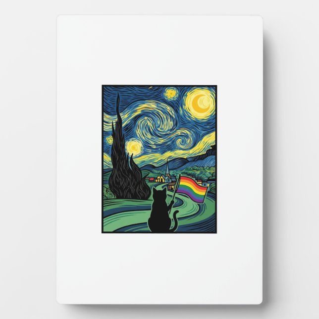 Rainbow Cat Night Landscape Vector Shirt Design_1 Plaque (Front)