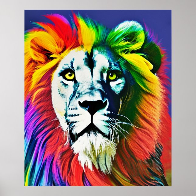 Rainbow Cat, Rainbow Lion Digital Art Poster (Front)