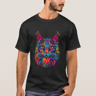 Rainbow Cat Red Heart Kitty Love Cute Cat Colourfu T-Shirt