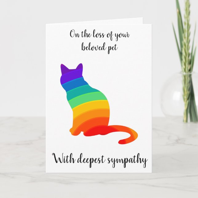 Rainbow cat silhouette or photo pet sympathy card (Front)