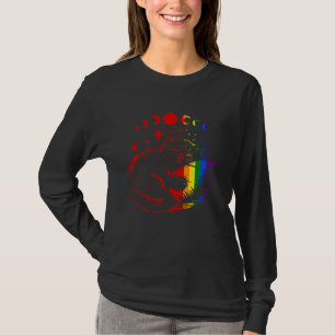 Rainbow Cat Sleeping with Moon Phases and Stars Ga T-Shirt