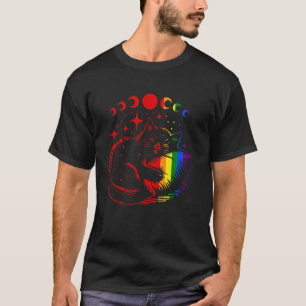 Rainbow Cat Sleeping with Moon Phases and Stars Ga T-Shirt