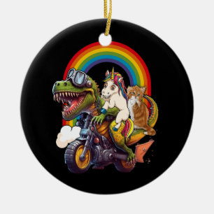Rainbow Cat Unicorn Dinosaur T Rex Kitten Lover Sp Ceramic Ornament