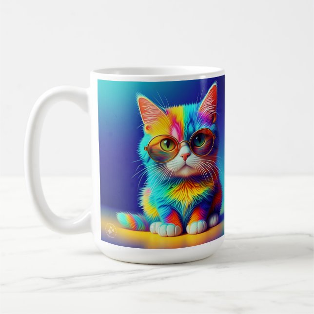 Rainbow Cat With Glasses Portrait-47567 Coffee Mug (Left)