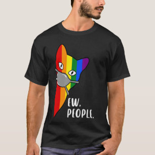 Rainbow Cat with Mask Ew People Funny LGBTQ+ Pride T-Shirt