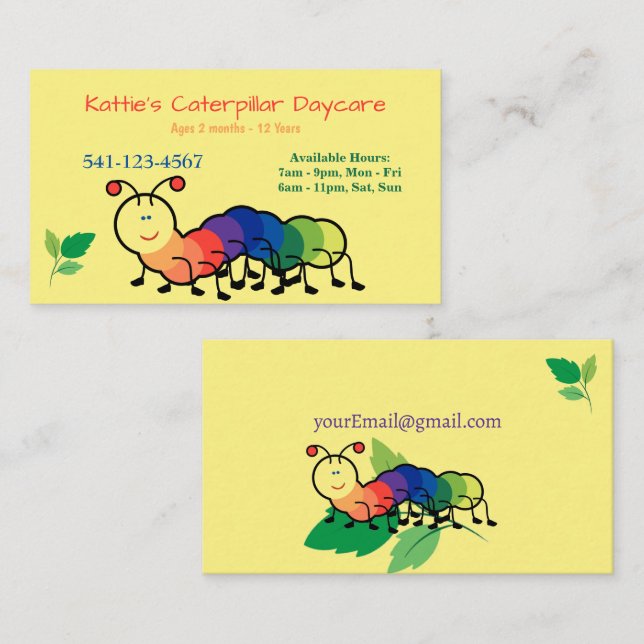 Rainbow Caterpillar Daycare Business Cards (Front/Back)