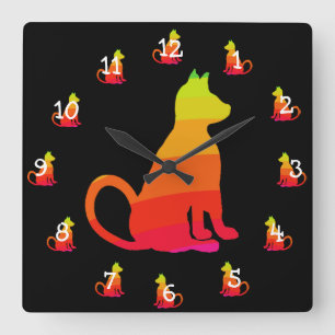 Rainbow Cats Pop Art Cat Lovers CricketDiane Square Wall Clock