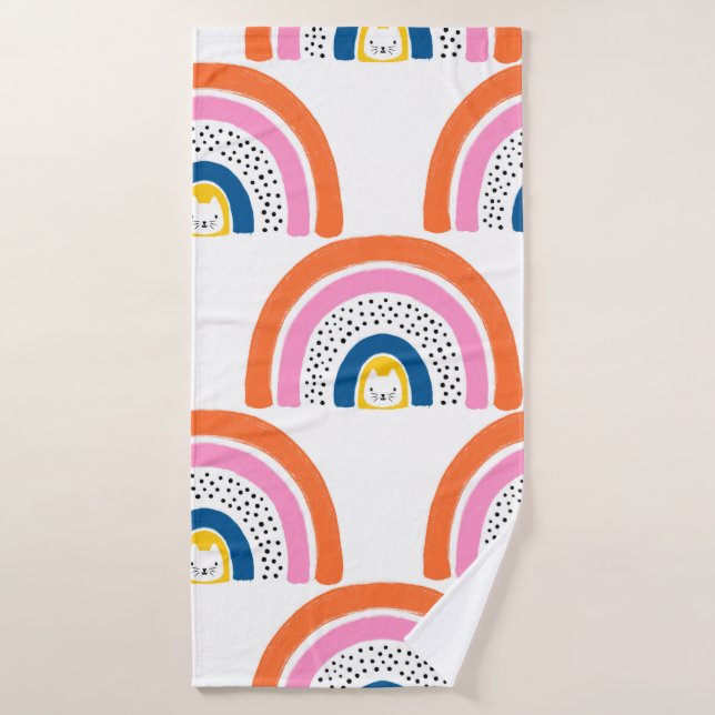 Rainbow cats seamless kids pattern. Cute hand draw Bath Towel (Bath Towel)