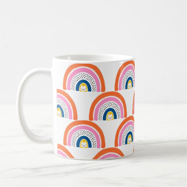 Rainbow cats seamless kids pattern. Cute hand draw Coffee Mug (Left)