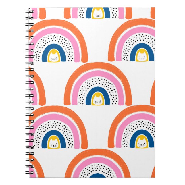 Rainbow cats seamless kids pattern. Cute hand draw Notebook (Front)