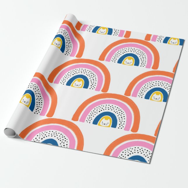 Rainbow cats seamless kids pattern. Cute hand draw Wrapping Paper (Unrolled)