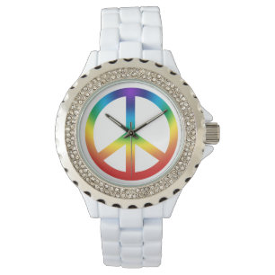 Rainbow / Chakra Colours Peace Sign Watch