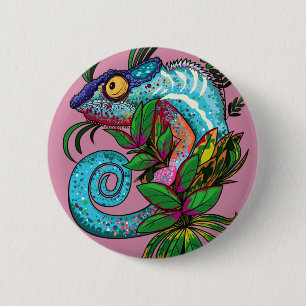 Rainbow Chameleon 6 Cm Round Badge
