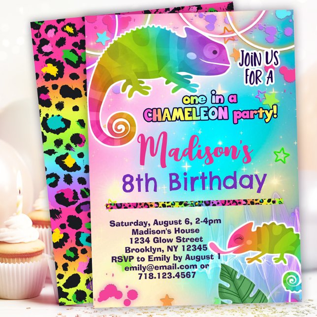 Rainbow Chameleon Birthday Party Invitation (Creator Uploaded)