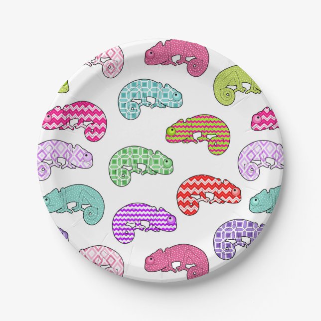 Rainbow Chameleon Pattern Paper Plate (Front)