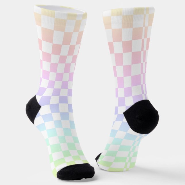 Rainbow Check Socks (Angled)