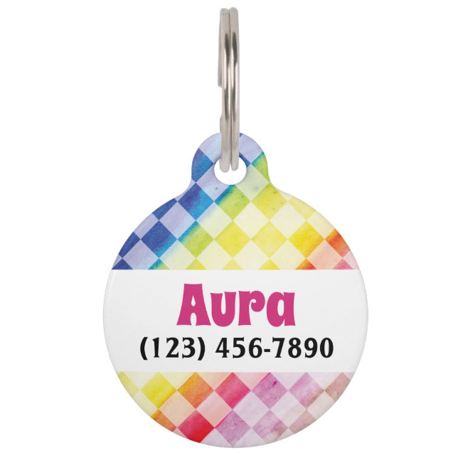 Rainbow Checkers Pet Tag (Front)