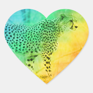 Rainbow Cheetah Heart Sticker