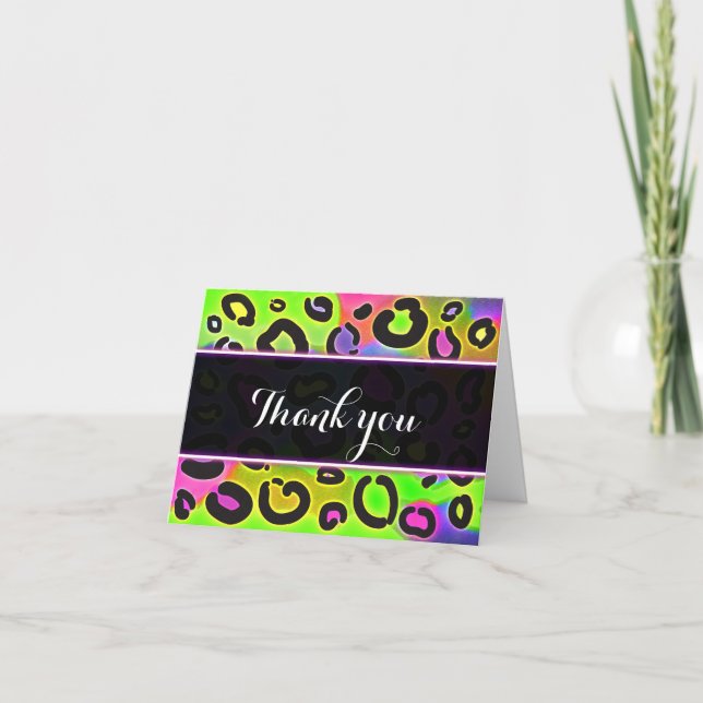 Rainbow Cheetah Leopard Birthday Thank You Card (Front)