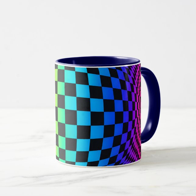 Rainbow Chequerboard Warp Mug (Front Right)