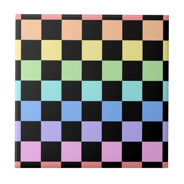 Rainbow Chequered Pattern Ceramic Tile (Front)