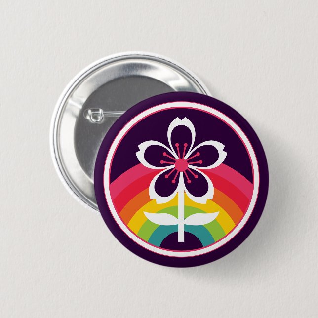 rainbow cherry blossom 6 cm round badge (Front & Back)