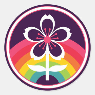 rainbow cherry blossom keychain classic round sticker