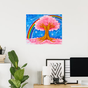 Rainbow&Cherry blossom Poster
