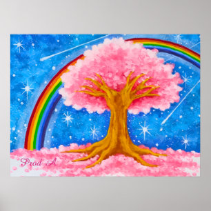 Rainbow&Cherry blossom Poster