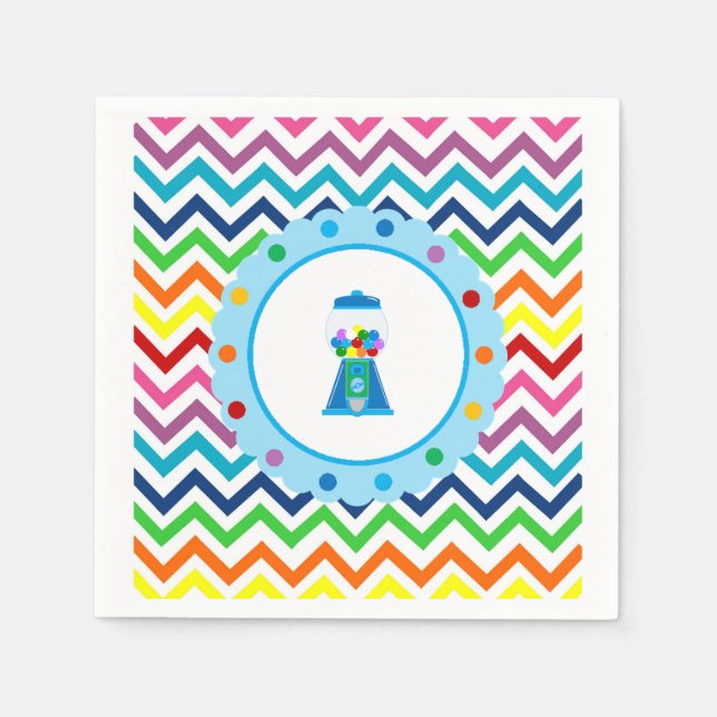 Rainbow Chevron Gumball party napkins (Front)
