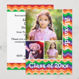Rainbow Chevron Kid's Photo Graduation Preschool/K Invitation