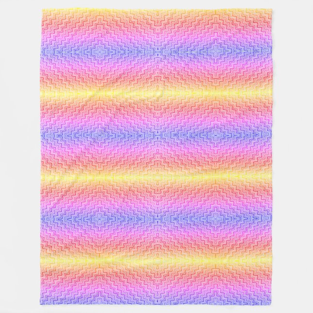 Rainbow Chevron Mirror Pattern Boho Fleece Blanket (Front)